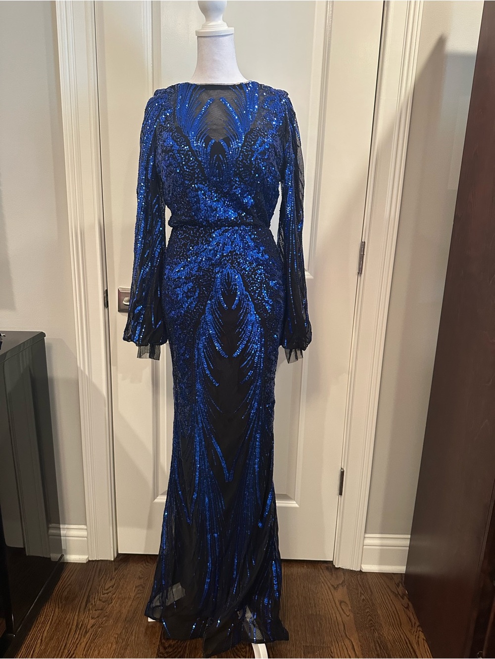 Royal Blue Sequin Long Sleeve Evening Dress